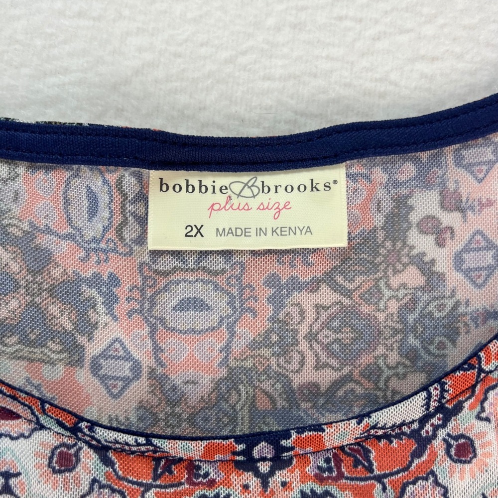 Bobbie Brooks Womens 2X Plus Size Sleeveless Babydoll Top Medallion Print Navy - Picture 3 of 8